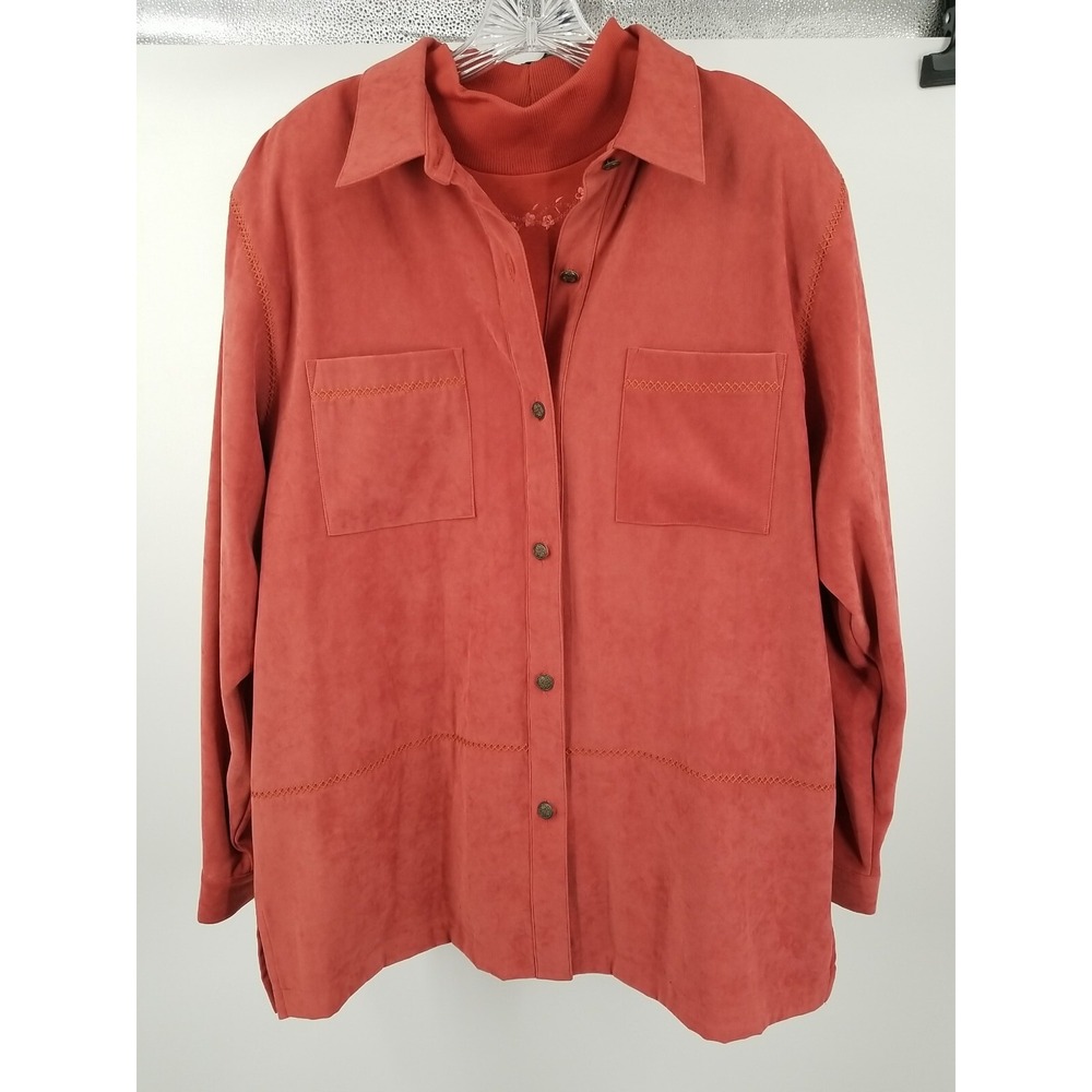 Alfred Dunner Womens Faux Suede Jacket Button Up Long Sleeve Size 16 w/ Shirt
